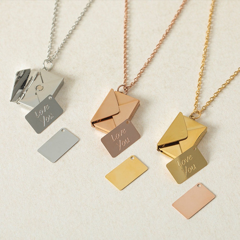 Unique Titanium Steel Envelope Necklace: A Creative Love Letter Pendant for Couples and Friends