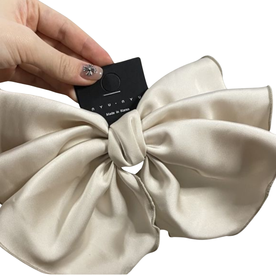 High-Quality Korean Dongdaemun Satin Ruffle Bow Spring Clip - Elegant Vintage-Inspired Hair Accessory