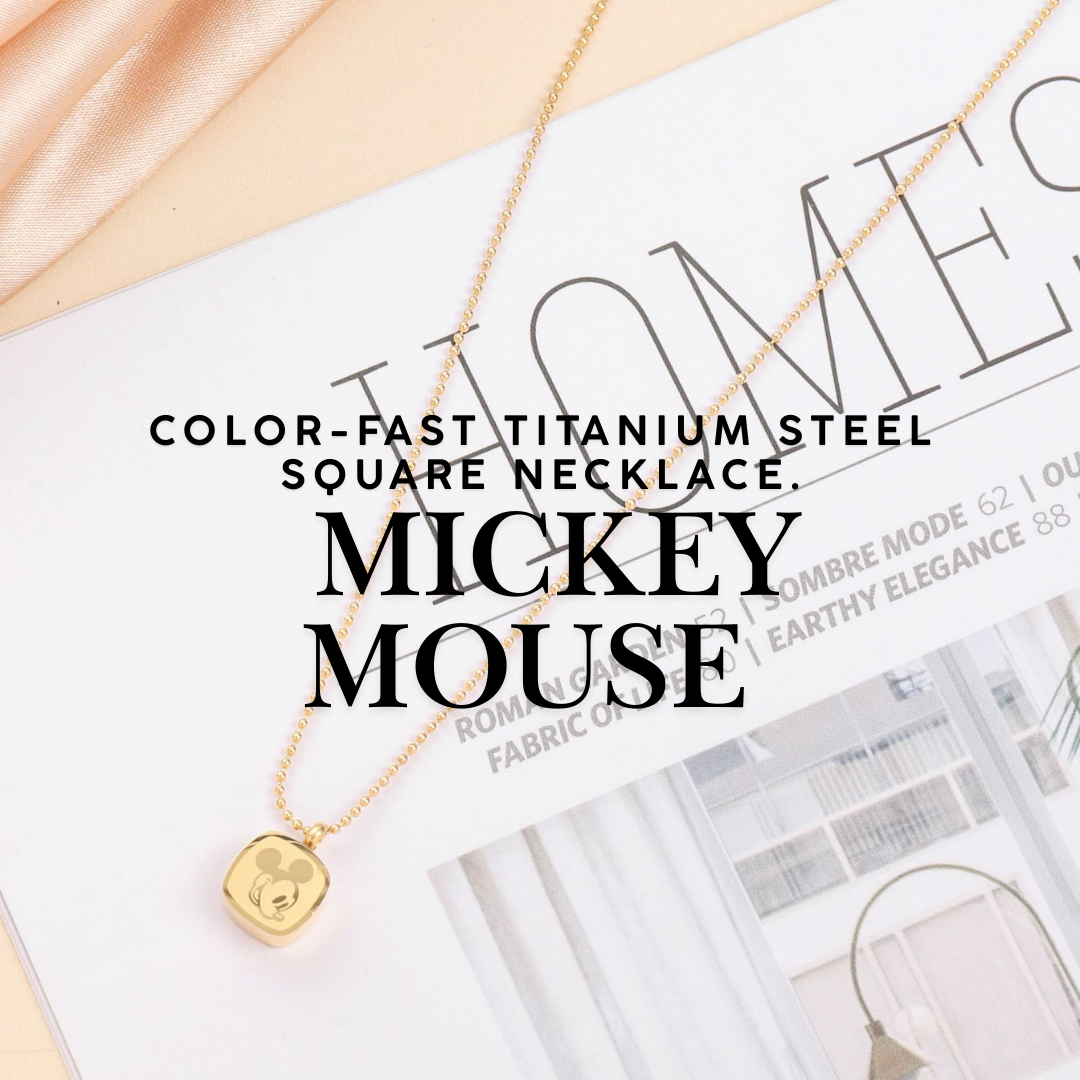 Mickey Mouse -Color-Fast Titanium Steel  Square Necklace