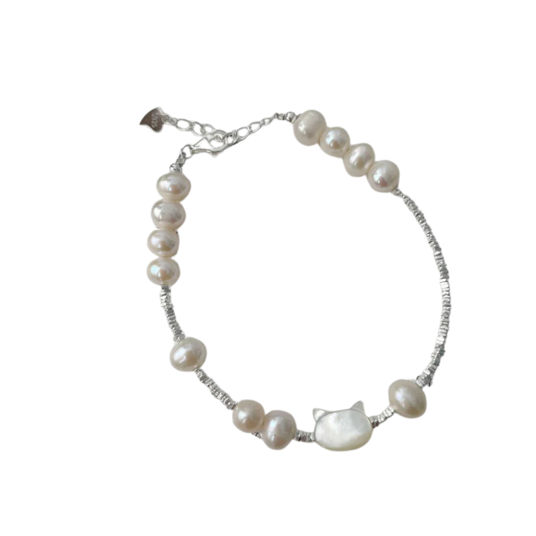 Best-Seller Alert! You’ll Regret Not Buying This! Unique Niche Style · Adorable Cat & Natural Pearl Bracelet - Elevate Your Elegance with Details that Reflect Your Taste!