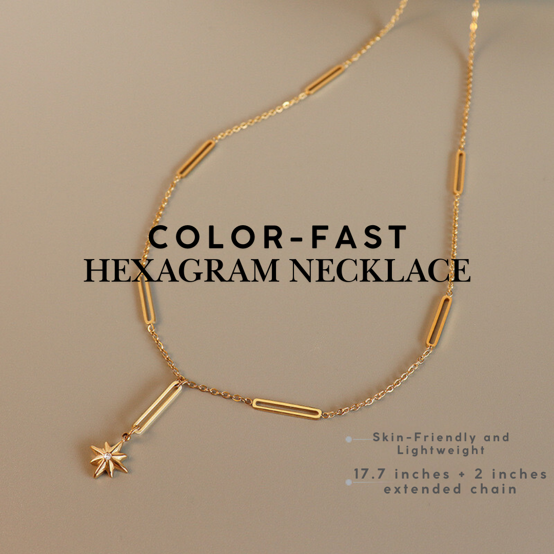 European Style Choker Necklace with Hexagram Pendant and Bar Design, Titanium Steel, 18K Gold-Plated, Versatile Statement Clavicle Chain