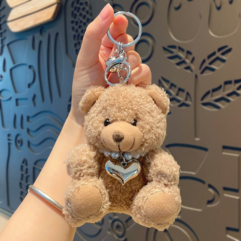 Trendy Plush Cool Bear Keychain – Cute Couple Gift with Heart Shirt