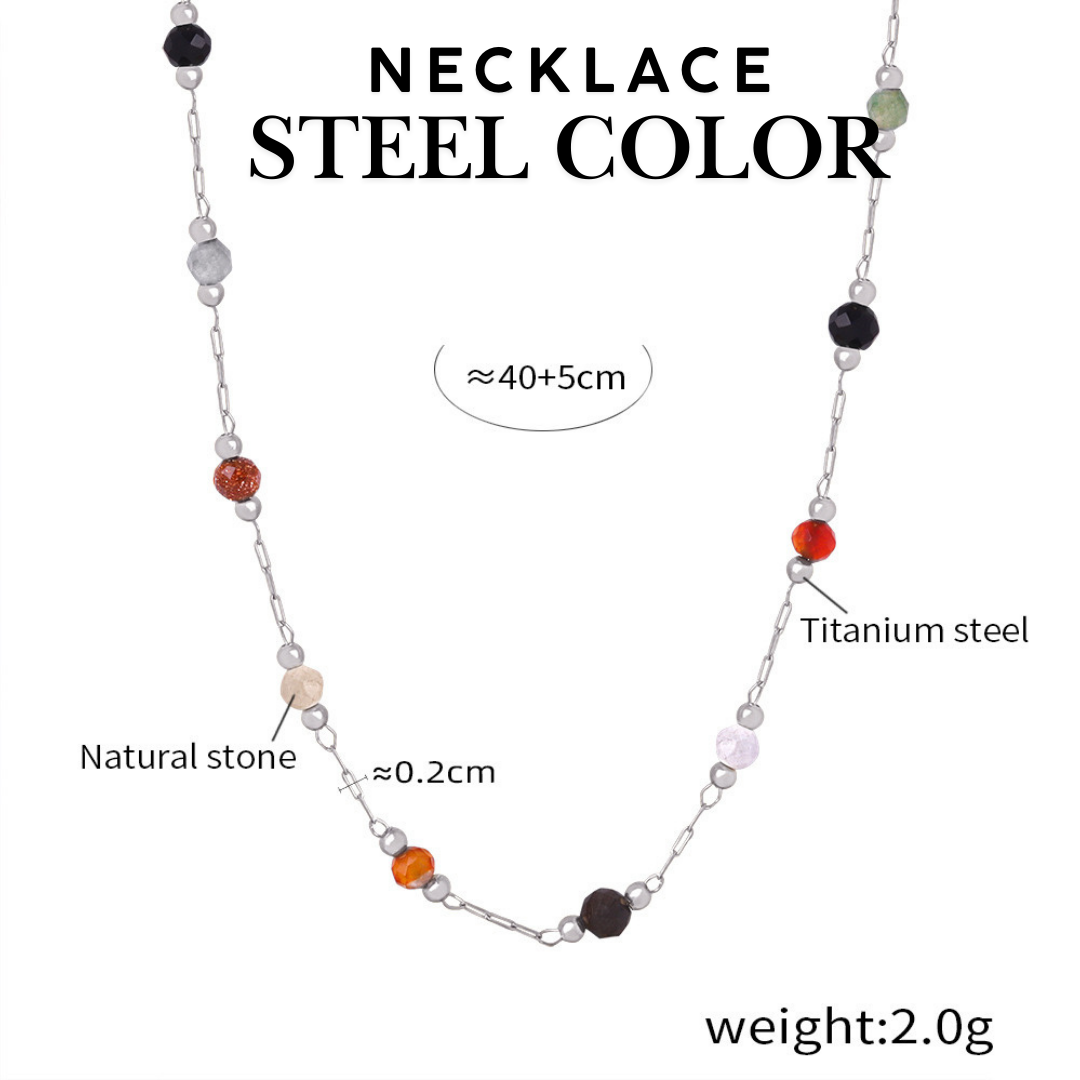 Hot-Selling INS Mixed Natural Stone Splicing Design Necklace, color-fast Titanium Steel 18K Gold Versatile Exquisite Bracelet for Women.