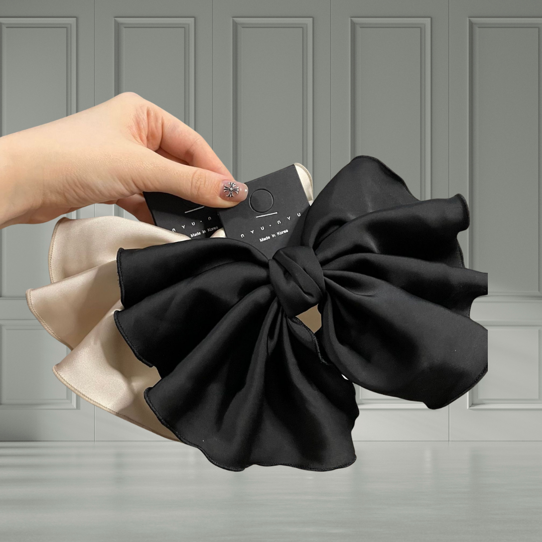 High-Quality Korean Dongdaemun Satin Ruffle Bow Spring Clip - Elegant Vintage-Inspired Hair Accessory