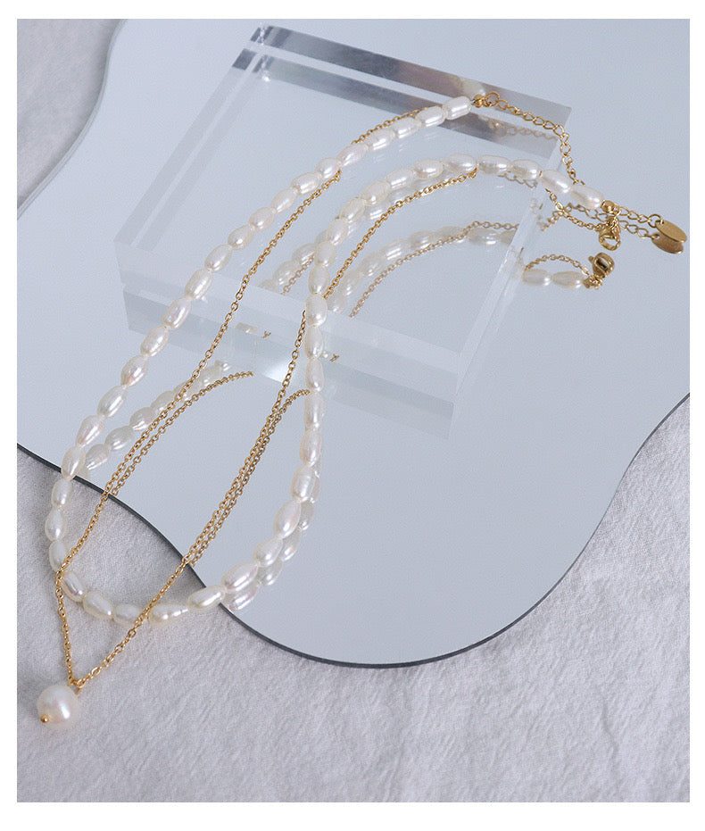 Best-Selling Double Layer Freshwater Pearl Necklace for Women - 18K Gold-Plated Titanium Steel