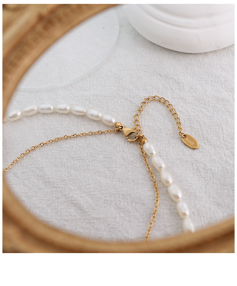 Best-Selling Double Layer Freshwater Pearl Necklace for Women - 18K Gold-Plated Titanium Steel