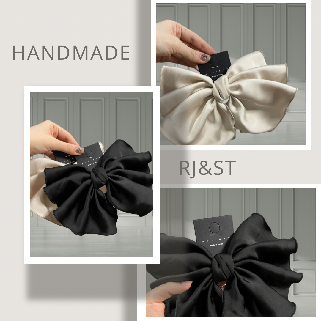 High-Quality Korean Dongdaemun Satin Ruffle Bow Spring Clip - Elegant Vintage-Inspired Hair Accessory