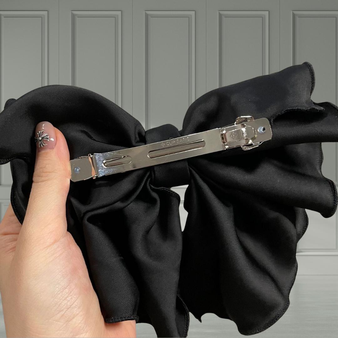 High-Quality Korean Dongdaemun Satin Ruffle Bow Spring Clip - Elegant Vintage-Inspired Hair Accessory